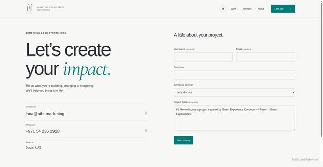 Security scan screenshot of https://athr.marketing/contact/?project=cove-guest-experience
