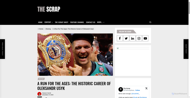 Security scan screenshot of https://www.thescrap.co/a-run-for-the-ages-the-historic-career-of-oleksandr-usyk/
