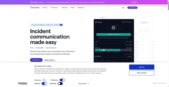 Security scan screenshot of https://statuspal.io/
