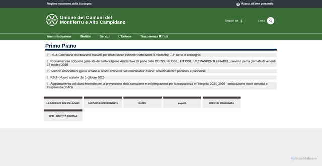 Security scan screenshot of https://www.unionemontiferrualtocampidano.it/
