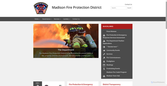 Security scan screenshot of https://www.madison-fire.com/