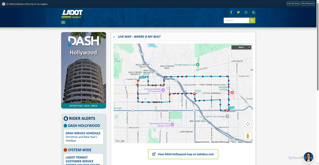 Security scan screenshot of https://www.ladottransit.com/dash/hollywood/
