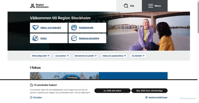 Security scan screenshot of https://regionstockholm.se