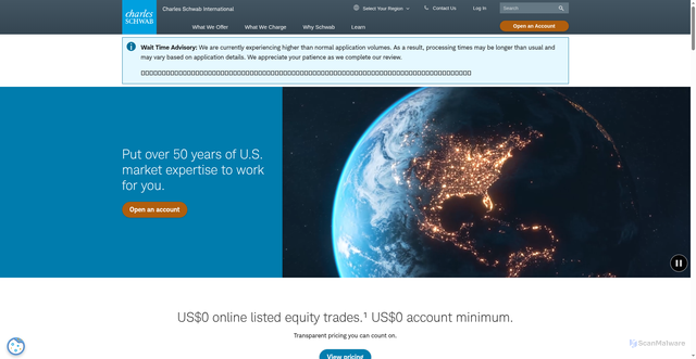 Security scan screenshot of https://international.schwab.com/
