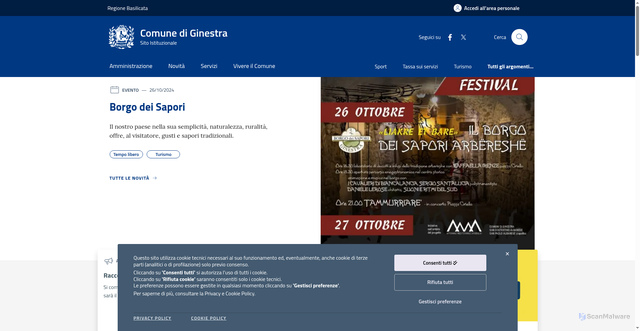 Security scan screenshot of https://www.comune.ginestra.pz.it/