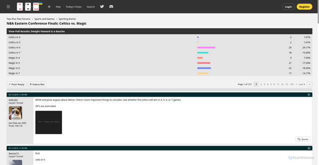 Security scan screenshot of https://forumserver.twoplustwo.com/46/sporting-events/nba-eastern-conference-finals-celtics-vs-magic-783334/