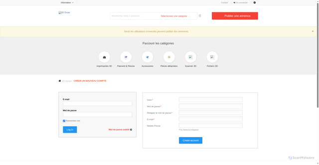 Security scan screenshot of https://3doccaz.fr/index.php?page=item&action=item_add&catId=4