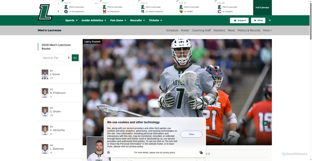 Security scan screenshot of https://loyolagreyhounds.com/sports/mens-lacrosse/roster/pat-spencer/6358