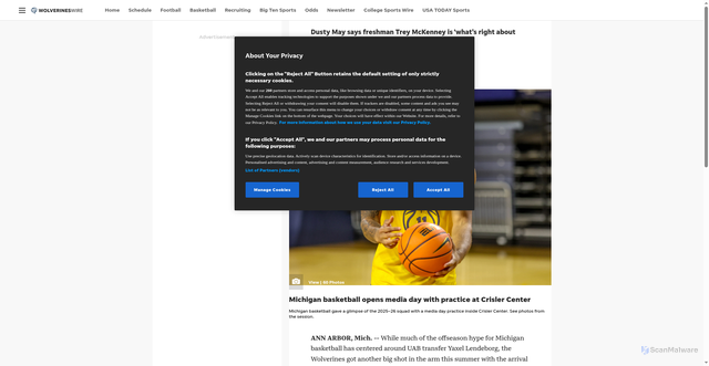 Security scan screenshot of https://wolverineswire.usatoday.com/story/sports/college/wolverines/mens-basketball/2025/09/30/freshman-trey-mckenney-drawing-early-praise-from-dusty-may/86445050007/