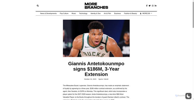 Security scan screenshot of https://www.morebranches.com/giannis-antetokounmpo-signs-186m-3-year-extension/