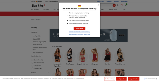 Security scan screenshot of https://www.adameve.com/lingerie-ch-951.aspx