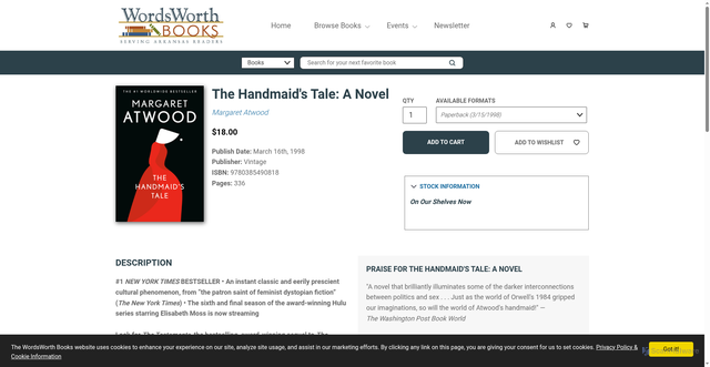 Security scan screenshot of https://wordsworthbookstore.com/book/9780385490818