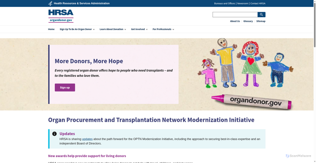 Security scan screenshot of https://www.organdonor.gov/