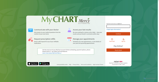 Security scan screenshot of https://mychart.mdmercy.com
