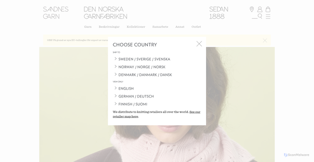 Security scan screenshot of https://sandnes-garn.se