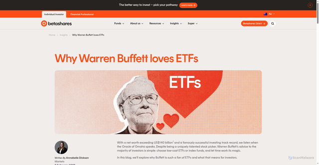Security scan screenshot of https://www.betashares.com.au/insights/buffett-loves-etfs/