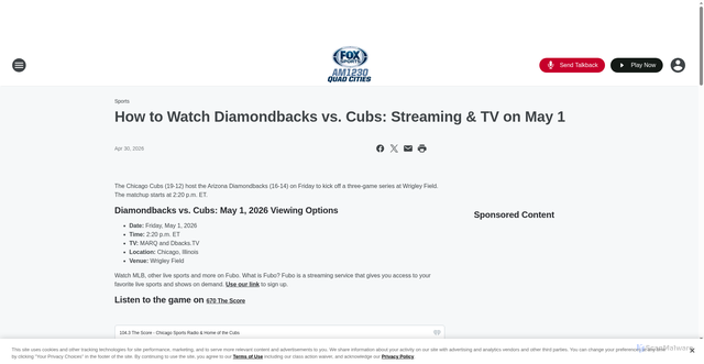 Security scan screenshot of https://foxsportsradio1230.iheart.com/content/2026-04-30-how-to-watch-diamondbacks-vs-cubs-streaming-tv-on-may-1/