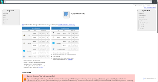 Security scan screenshot of https://imagej.net/software/fiji/downloads