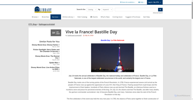 Security scan screenshot of https://www.sttammanylibrary.org/blogs/post/vive-la-france-bastille-day/
