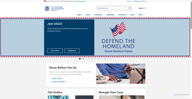 Security scan screenshot of https://uscis.gov/