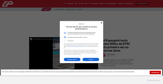 Security scan screenshot of https://www.grandepremio.com.br/video/motogp/pol-espargaro-testa-motor-850cc-ktm-primeira-vez-pista-jerez/