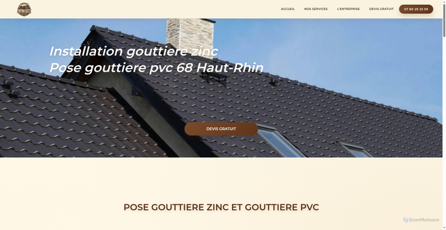 Security scan screenshot of https://alsa-couvreur-68.fr/gouttiere-zinc-gouttiere-pvc-68-haut-rhin.html