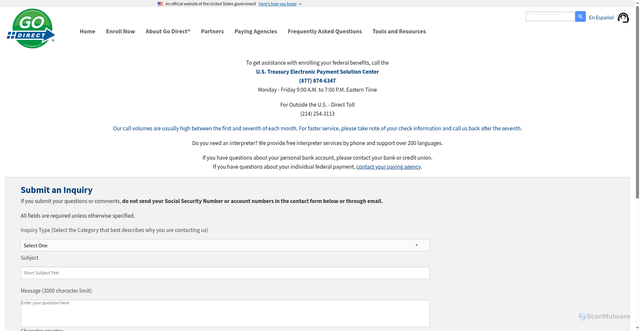 Security scan screenshot of https://godirect.gov/gpw/enrollment/contact-us/
