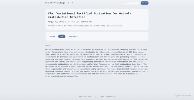 Security scan screenshot of https://proceedings.neurips.cc/paper_files/paper/2023/hash/5c20c00504e0c049ec2370d0cceaf3c4-Abstract-Conference.html