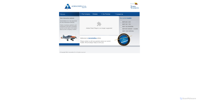 Security scan screenshot of www.aeroandina.com