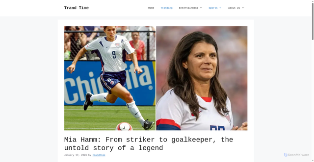 Security scan screenshot of https://trandtime.com/mia-hamm-from-striker-to-goalkeeper-the-untold-story-of-a-legend/