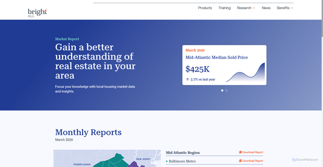 Security scan screenshot of https://brightmls.com/marketreports