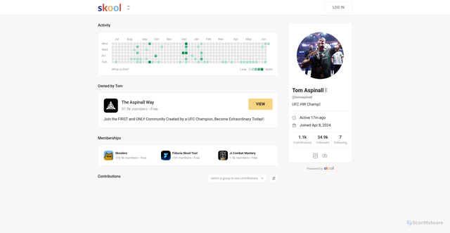 Security scan screenshot of https://www.skool.com/@tomaspinall