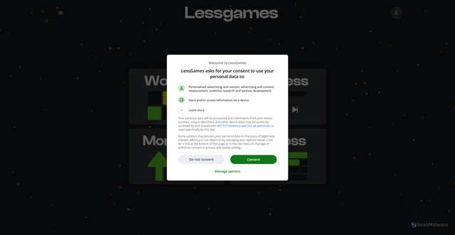 Security scan screenshot of https://lessgames.com