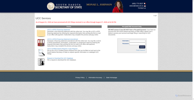 Security scan screenshot of https://sosenterprise.sd.gov