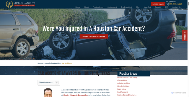 Security scan screenshot of https://charlesargento.com/car-accident-attorney-houston-tx/
