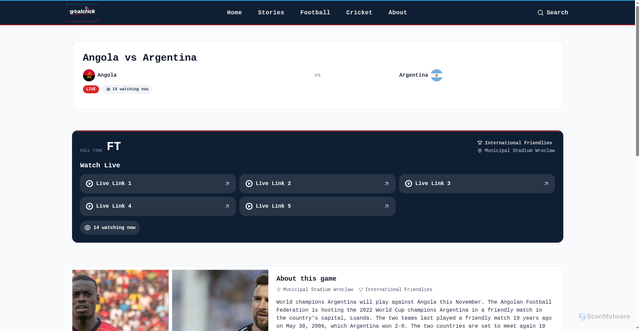 Security scan screenshot of https://www.goalcrick.com/game/angola-vs-argentina/