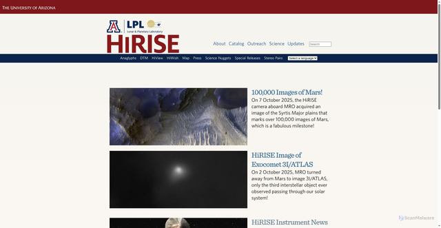 Security scan screenshot of https://uahirise.org