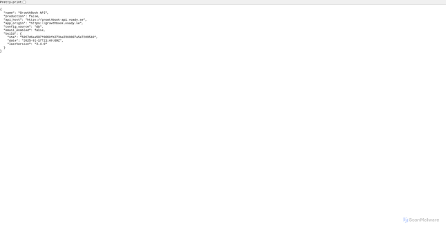 Security scan screenshot of https://growthbook-api.voady.se/