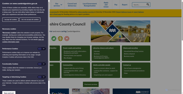 Security scan screenshot of https://www.cambridgeshire.gov.uk/