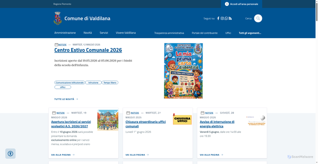 Security scan screenshot of https://www.comune.valdilana.bi.it