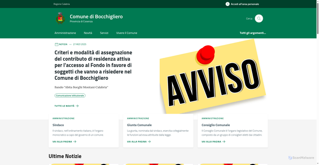 Security scan screenshot of https://comune.bocchigliero.cs.it/