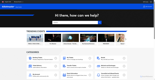 Security scan screenshot of https://help.ticketmaster.co.uk/hc/en-us