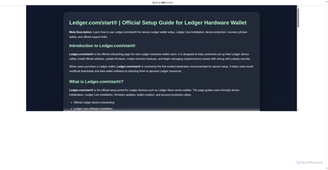 Security scan screenshot of https://startioenledgr.wixstudio.com/en-us