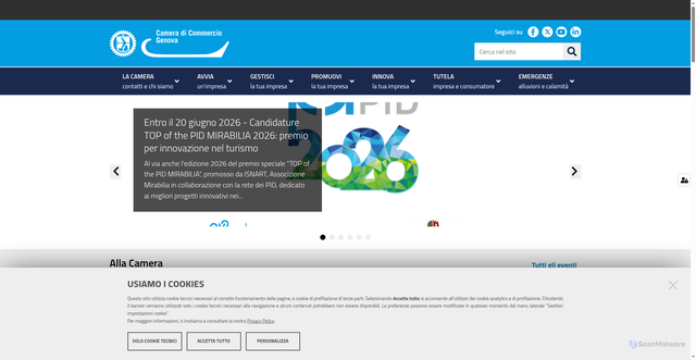 Security scan screenshot of https://www.ge.camcom.gov.it