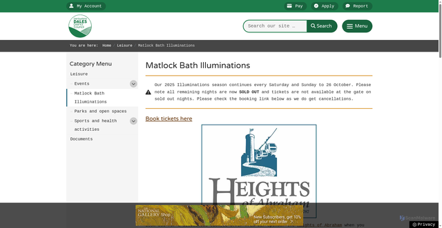 Security scan screenshot of https://www.derbyshiredales.gov.uk/leisure/matlock-bath-illuminations