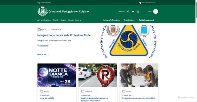 Security scan screenshot of https://www.comune.veduggioconcolzano.mb.it