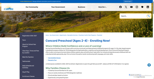 Security scan screenshot of https://www.cityofconcord.org/565/Preschool
