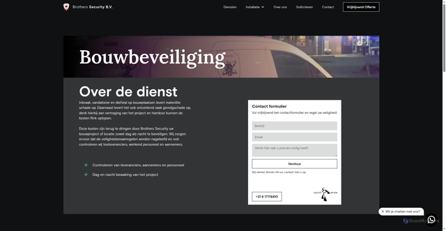 Security scan screenshot of https://brothers-security.nl/diensten/bouwbeveiliging