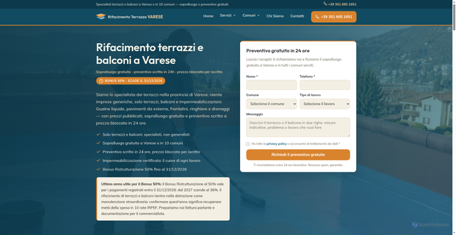 Security scan screenshot of https://rifacimentoterrazzovarese.com/index.html