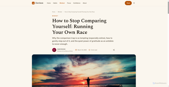 Security scan screenshot of https://zavrixon.pages.dev/how-to-stop-comparing-yourself/